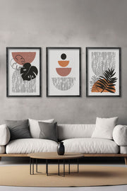 Conjunto de 3 Quadros Decorativos Multicolor com Moldura de Madeira Maciça - 34x49cm