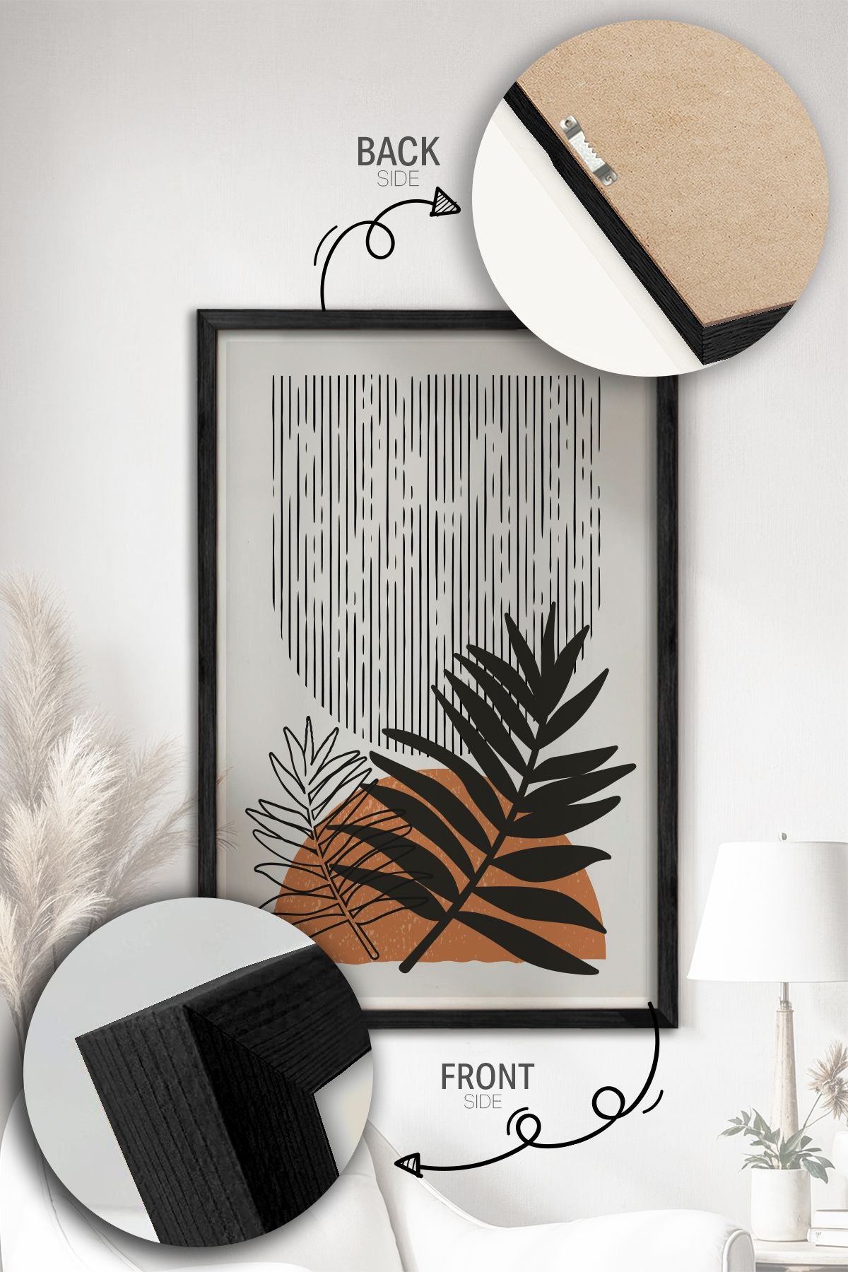 Conjunto de 3 Quadros Decorativos Multicolor com Moldura de Madeira Maciça - 34x49cm