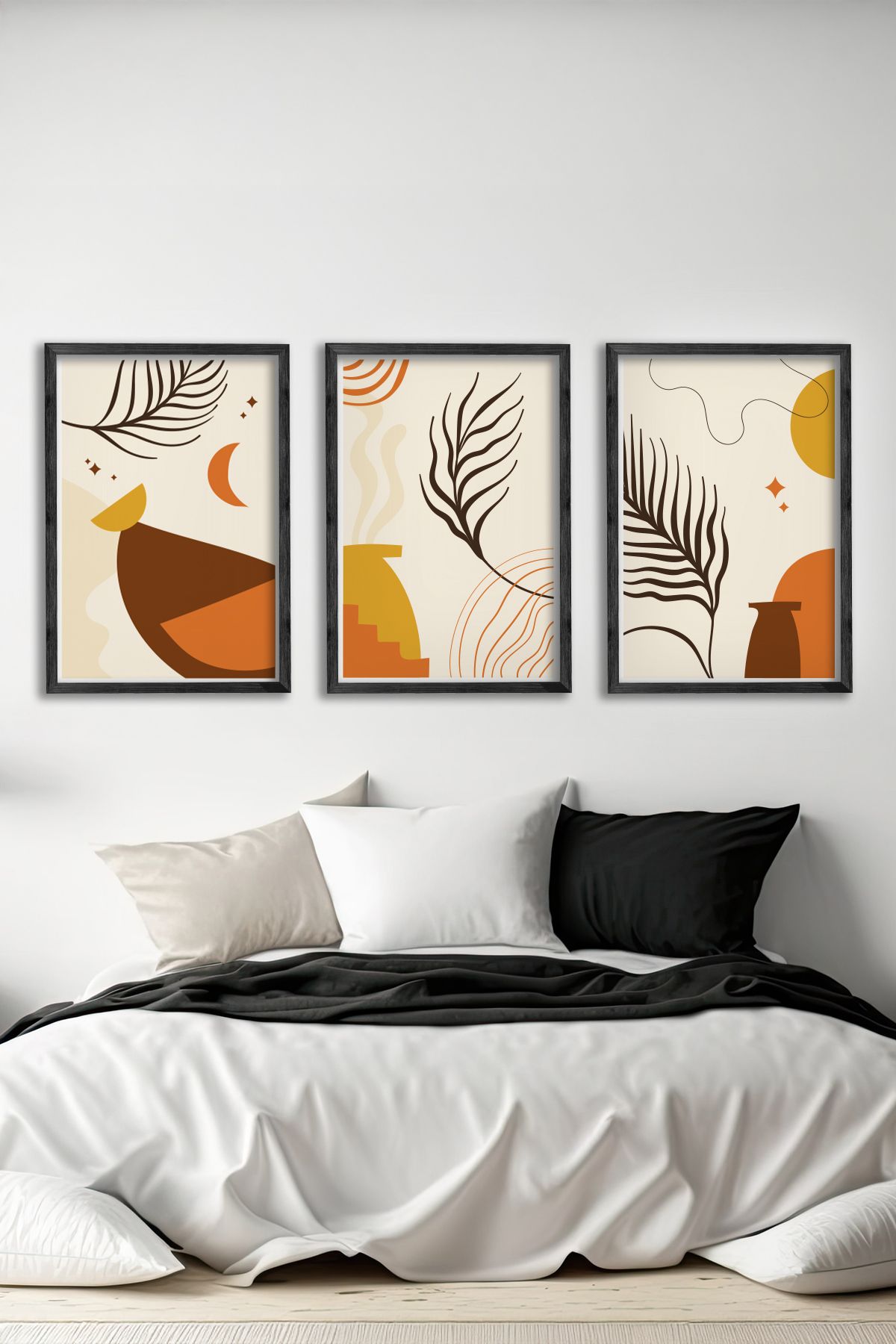 Conjunto de 3 Quadros Decorativos Multicolor com Moldura de Madeira Maciça - 34x49cm