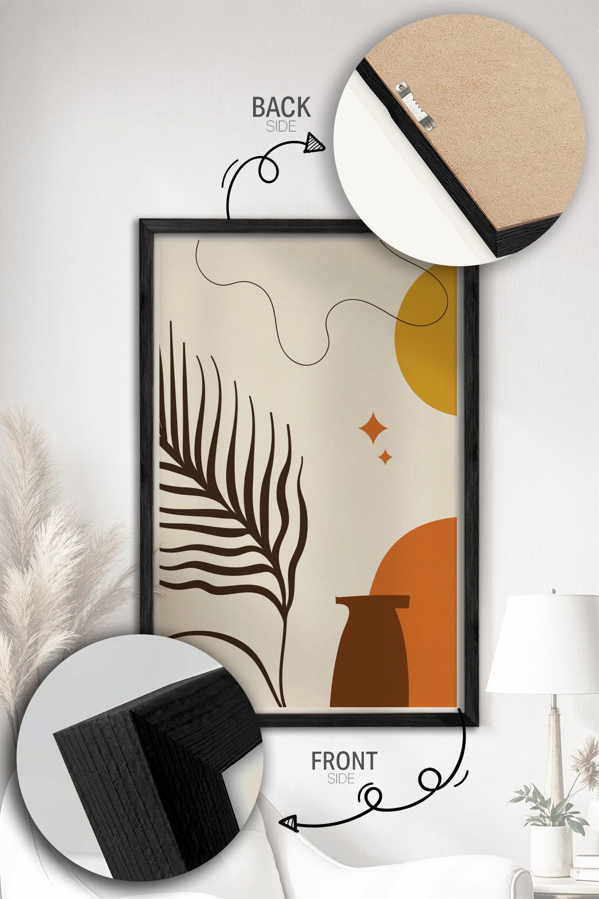 Conjunto de 3 Quadros Decorativos Multicolor com Moldura de Madeira Maciça - 34x49cm