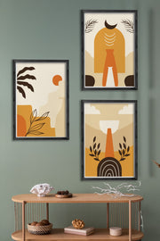 Conjunto de 3 Quadros Decorativos Multicolor com Moldura de Madeira Maciça - 34x49cm