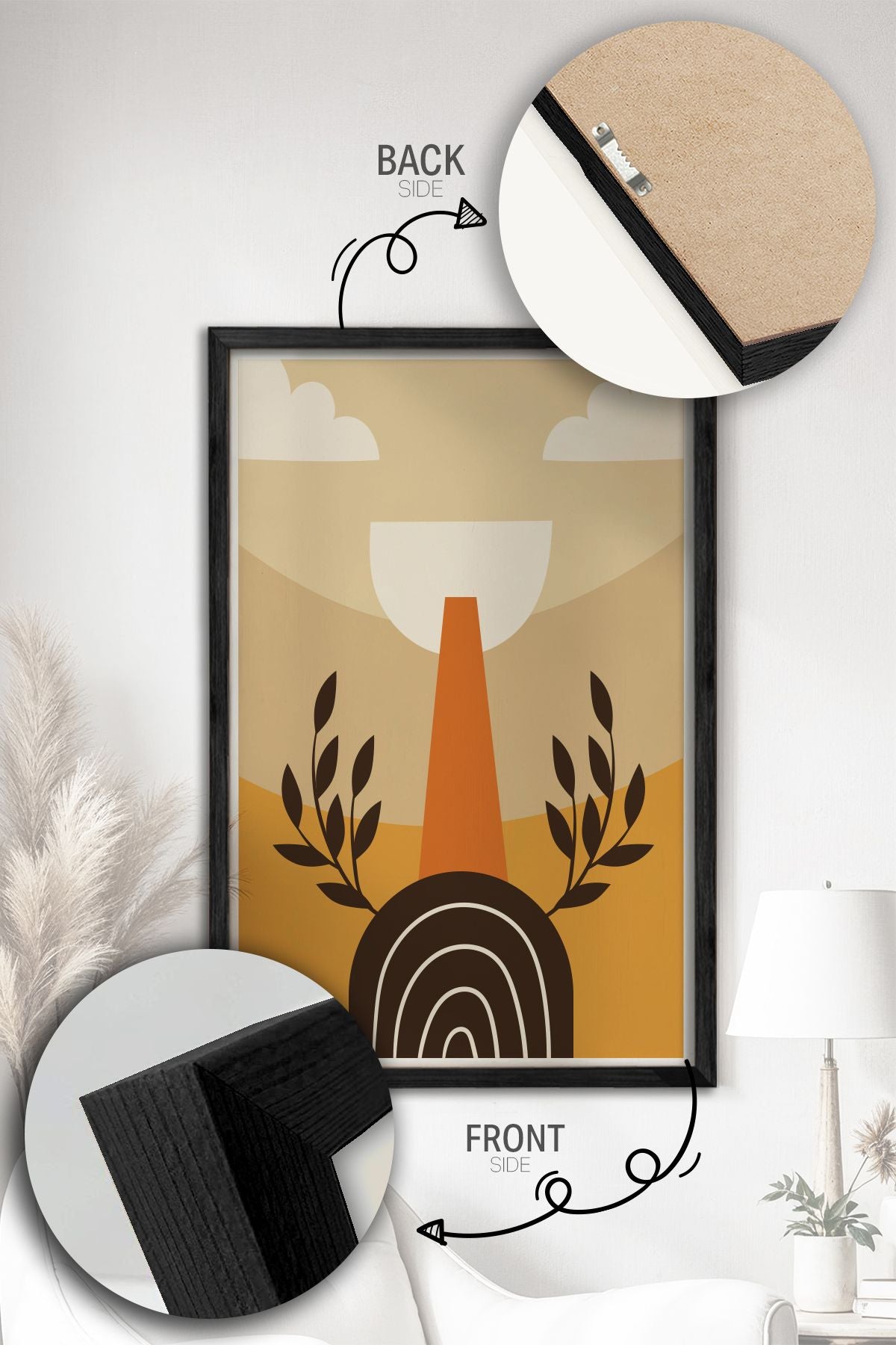 Conjunto de 3 Quadros Decorativos Multicolor com Moldura de Madeira Maciça - 34x49cm