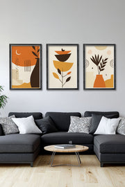 Conjunto de 3 Quadros Decorativos Multicolor com Moldura de Madeira Maciça - 34x49cm