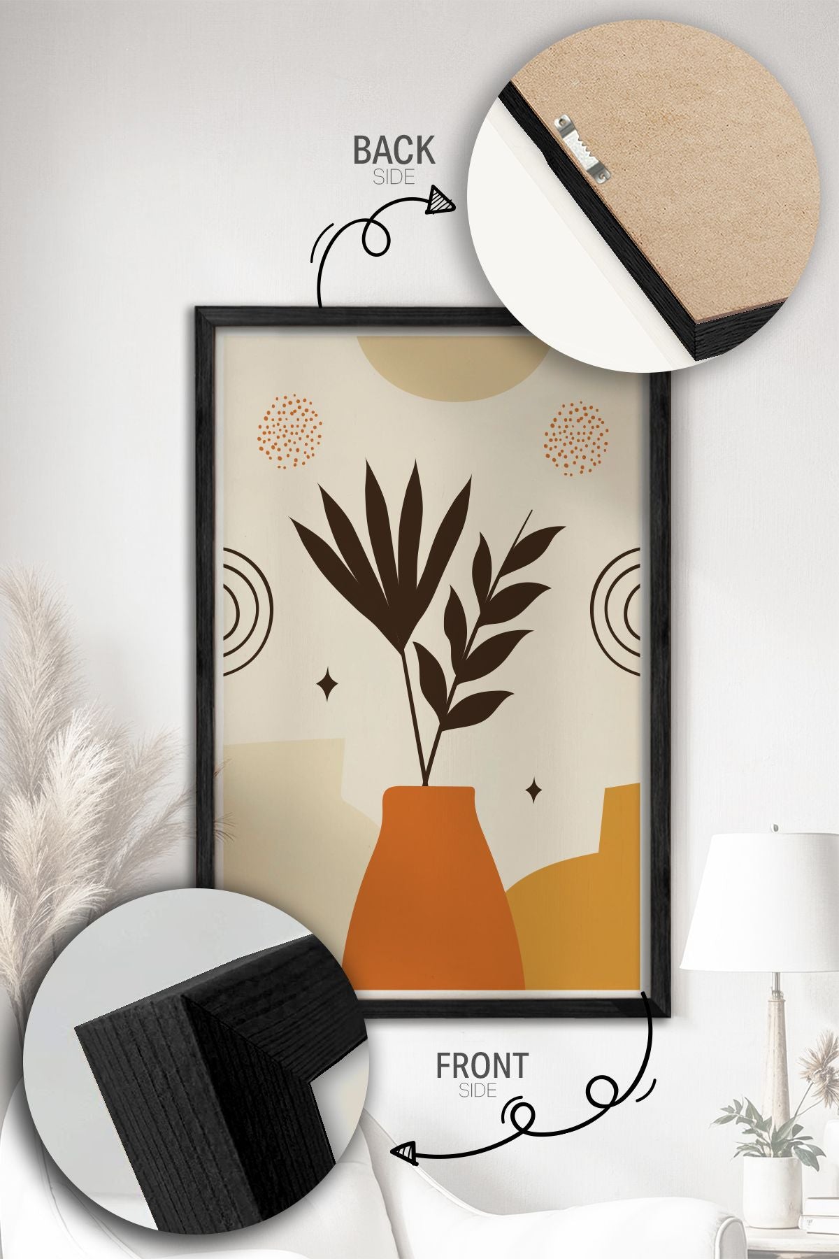 Conjunto de 3 Quadros Decorativos Multicolor com Moldura de Madeira Maciça - 34x49cm