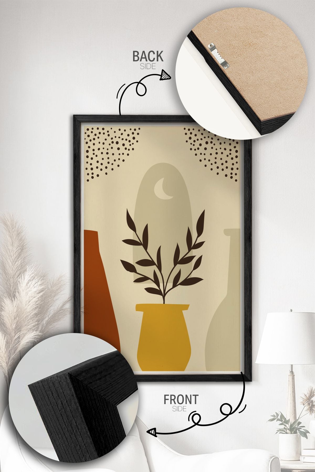 Conjunto de 3 Quadros Decorativos Multicolor com Moldura de Madeira Maciça - 34x49cm