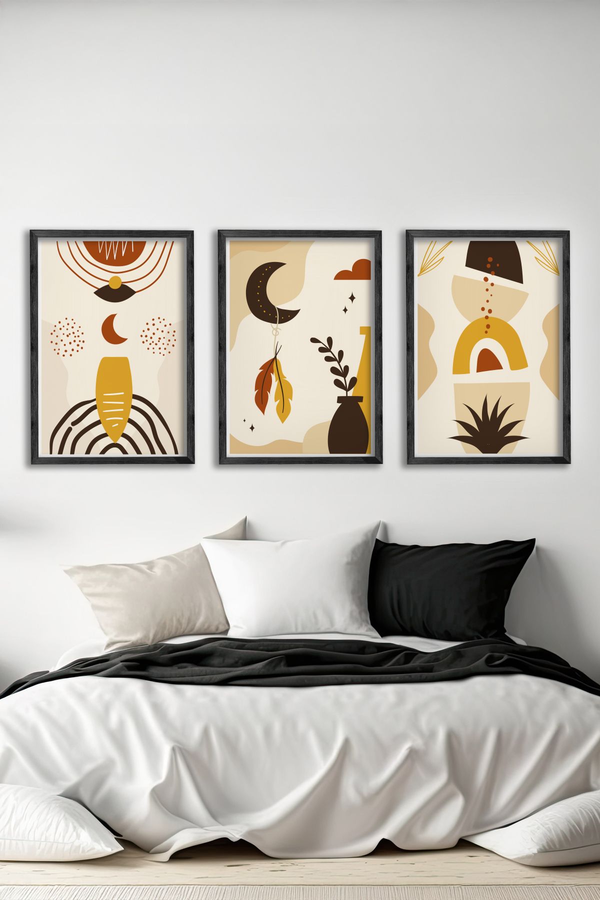 Conjunto de 3 Quadros Decorativos Multicolor com Moldura de Madeira Maciça - 34x49cm