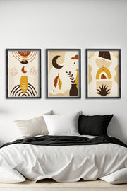 Conjunto de 3 Quadros Decorativos Multicolor com Moldura de Madeira Maciça - 34x49cm