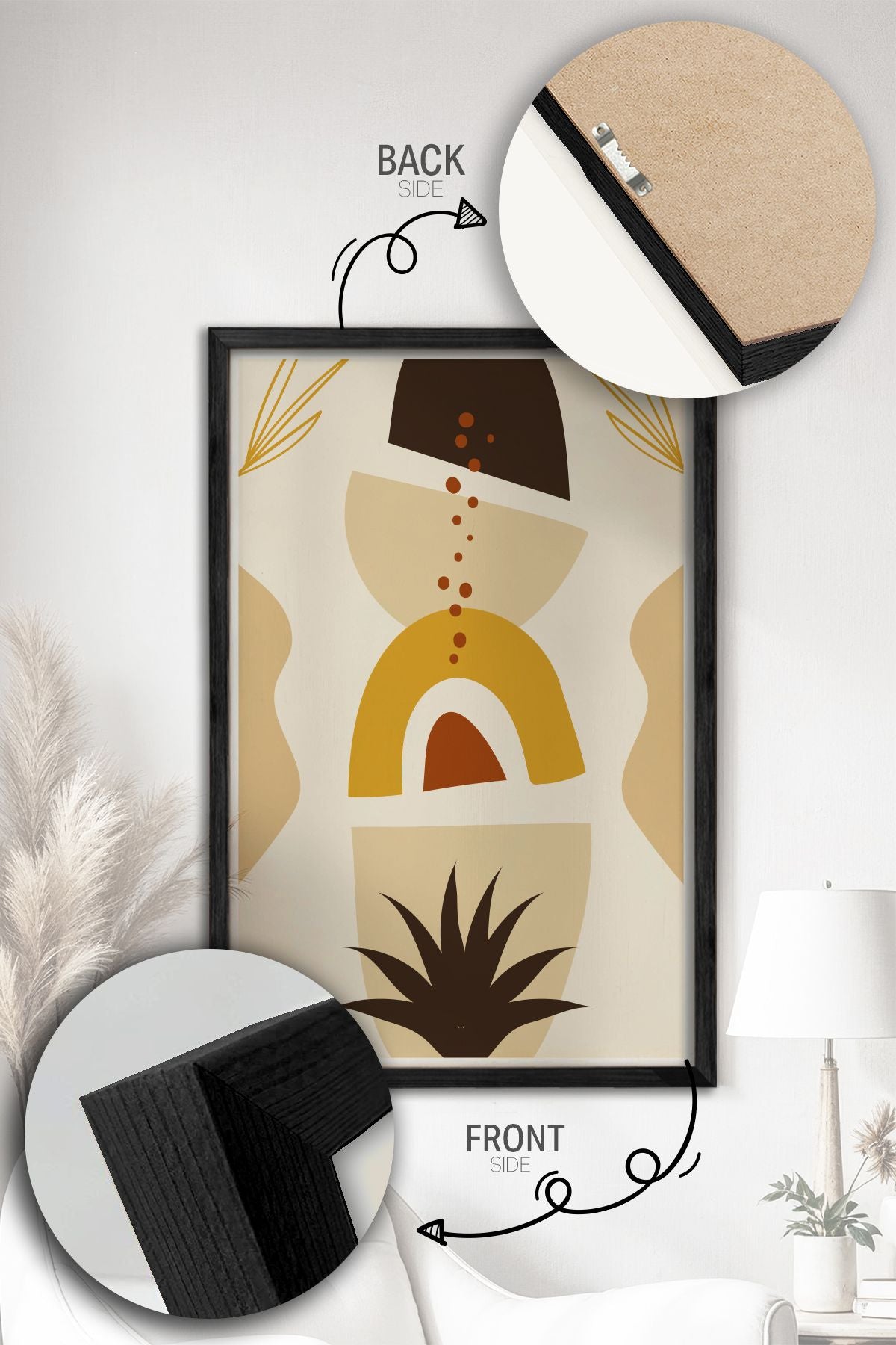 Conjunto de 3 Quadros Decorativos Multicolor com Moldura de Madeira Maciça - 34x49cm