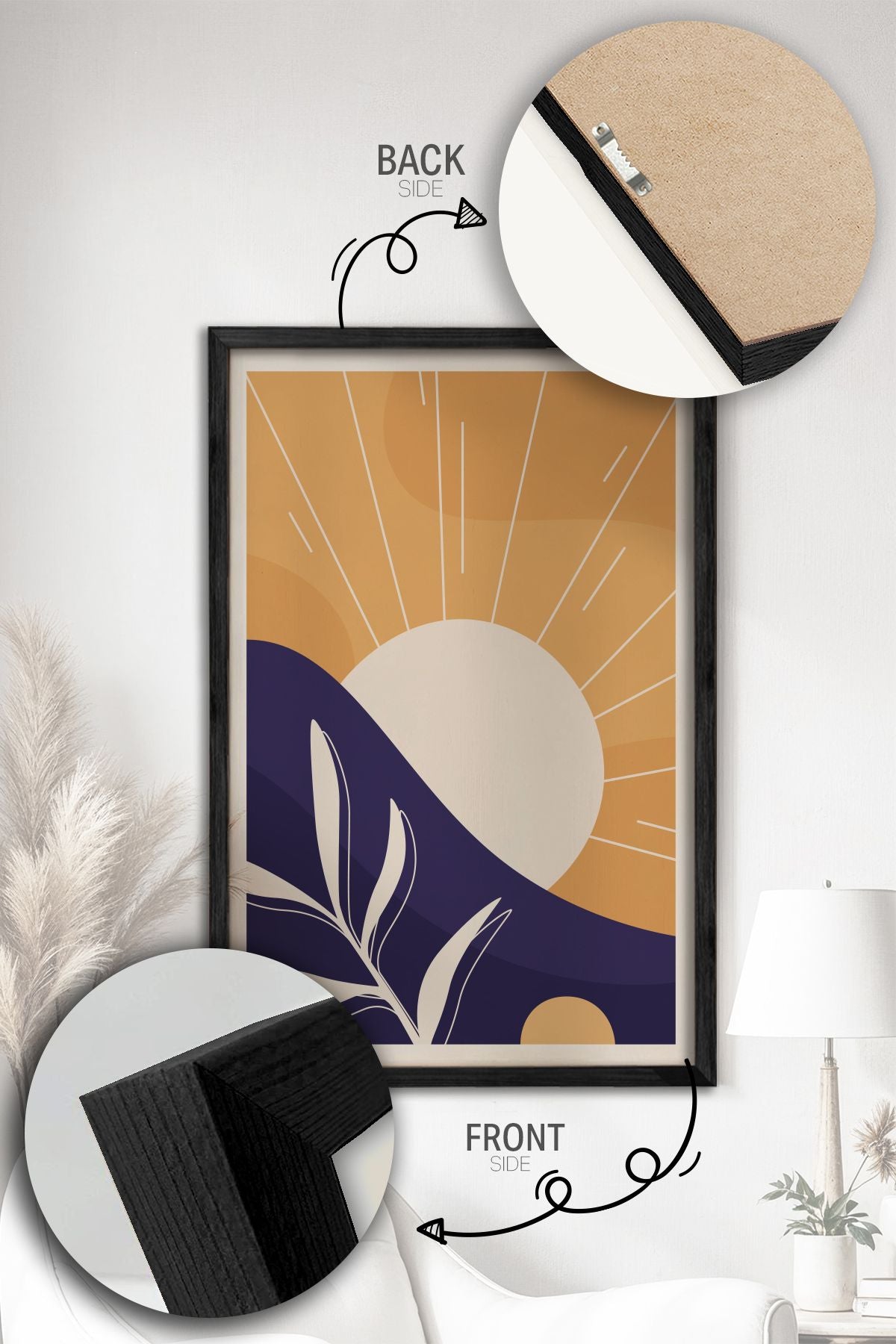 Conjunto de 3 Quadros Decorativos Multicolor com Moldura de Madeira Maciça - 34x49cm