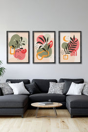 Conjunto de 3 Quadros Decorativos Multicolor com Moldura de Madeira Maciça - 34x49cm