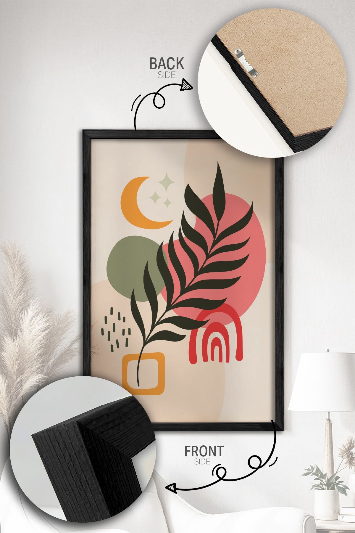 Conjunto de 3 Quadros Decorativos Multicolor com Moldura de Madeira Maciça - 34x49cm