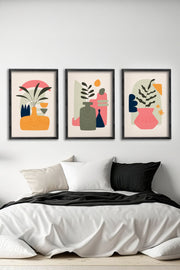 Conjunto de 3 Quadros Decorativos Multicolor com Moldura de Madeira Maciça - 34x49cm