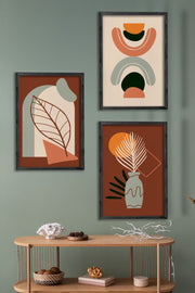 Conjunto de 3 Quadros Decorativos Multicolor com Moldura de Madeira Maciça - 34x49cm