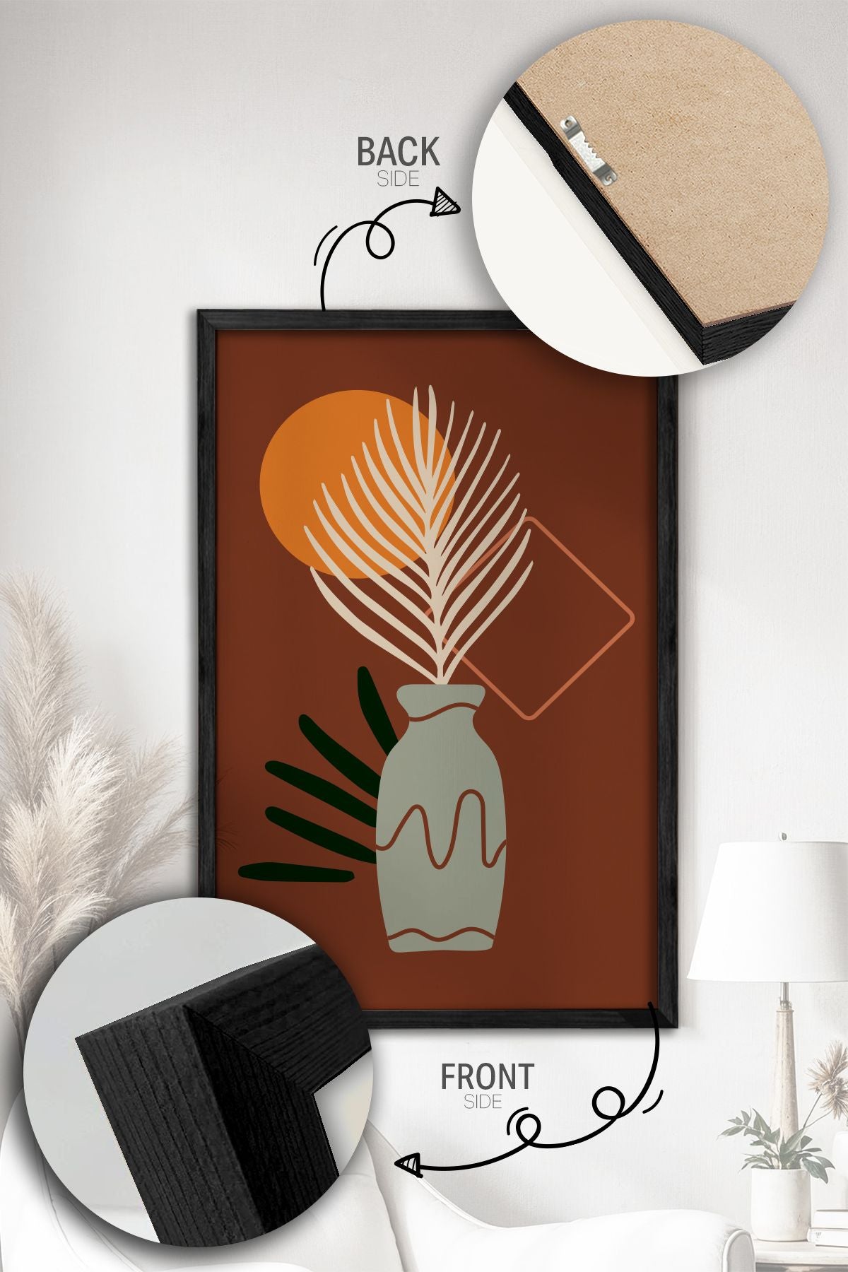 Conjunto de 3 Quadros Decorativos Multicolor com Moldura de Madeira Maciça - 34x49cm