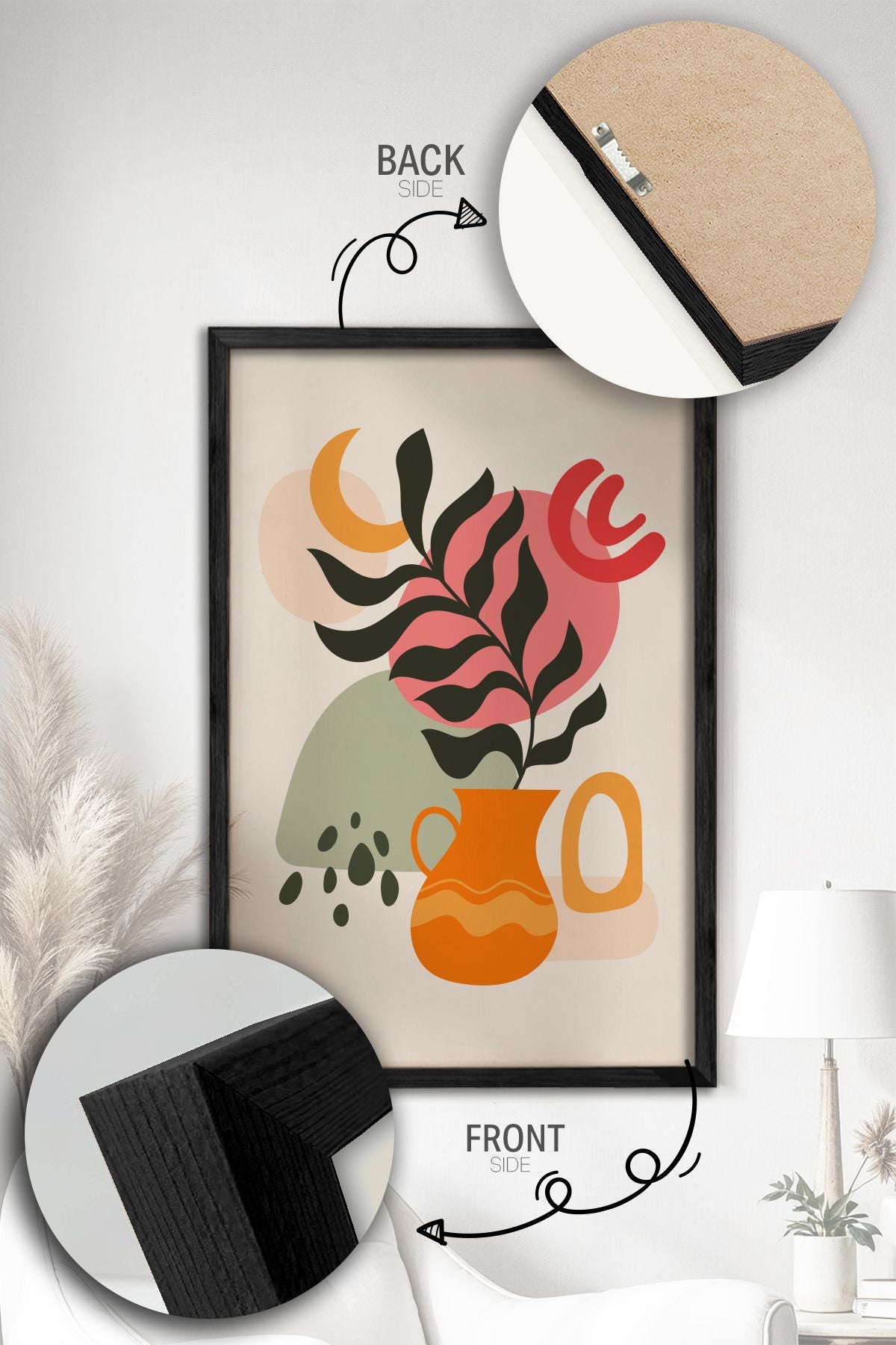 Conjunto de 3 Quadros Decorativos Multicolor com Moldura de Madeira Maciça - 34x49cm