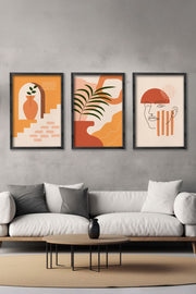 Conjunto de 3 Quadros Decorativos Multicolor com Moldura de Madeira Maciça - 34x49cm