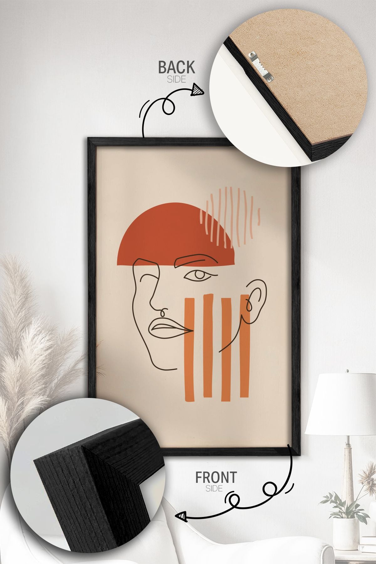 Conjunto de 3 Quadros Decorativos Multicolor com Moldura de Madeira Maciça - 34x49cm