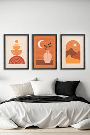 Conjunto de 3 Quadros Decorativos Multicolor com Moldura de Madeira Maciça - 34x49cm