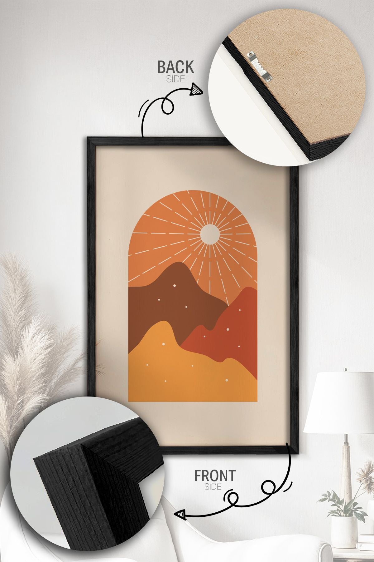 Conjunto de 3 Quadros Decorativos Multicolor com Moldura de Madeira Maciça - 34x49cm