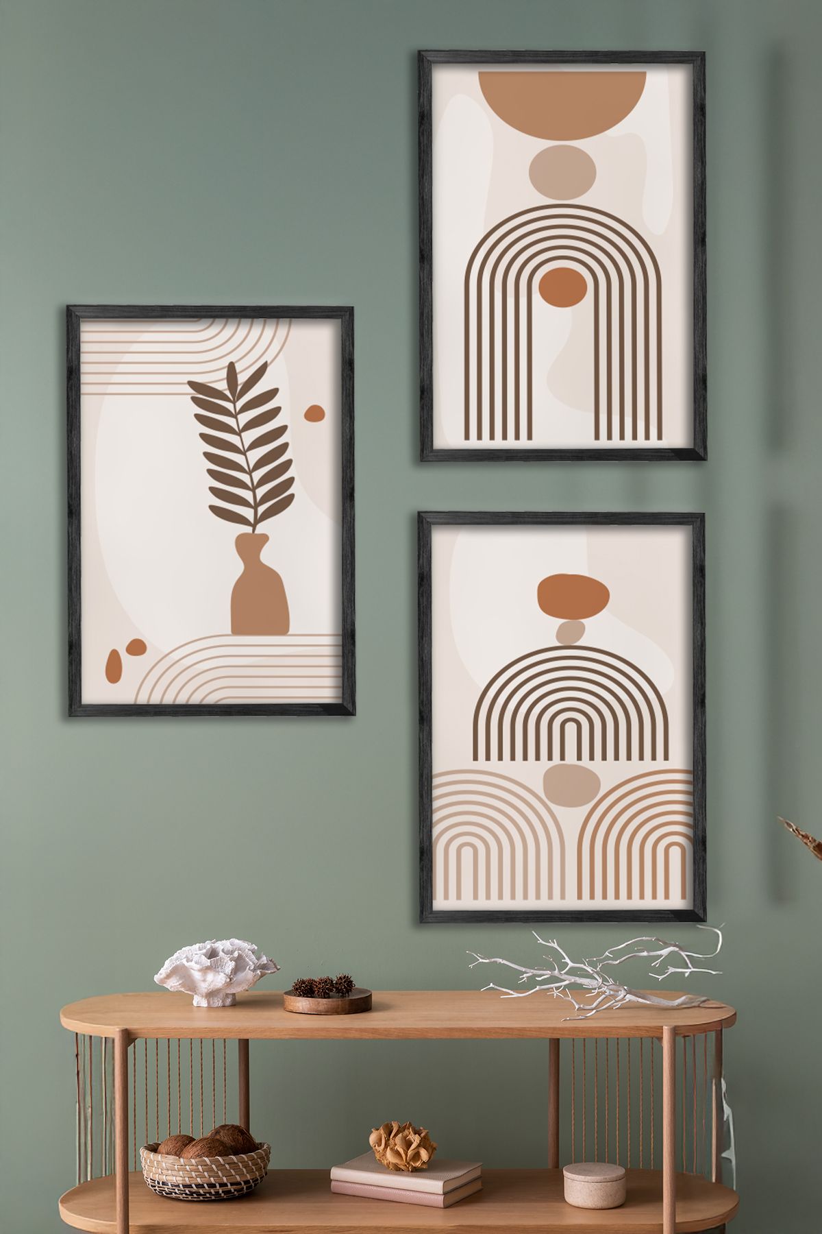 Conjunto de 3 Quadros Decorativos Multicolor com Moldura de Madeira Maciça - 34x49cm