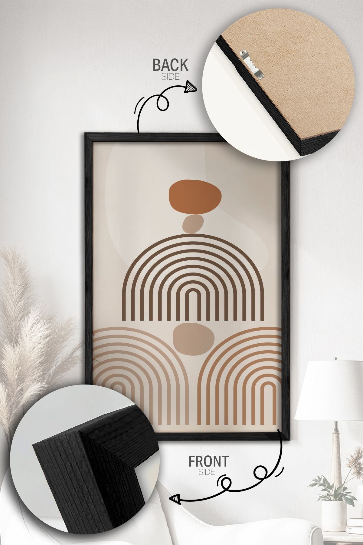 Conjunto de 3 Quadros Decorativos Multicolor com Moldura de Madeira Maciça - 34x49cm