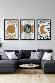 Conjunto de 3 Quadros Decorativos Multicolor com Moldura de Madeira Maciça - 34x49cm