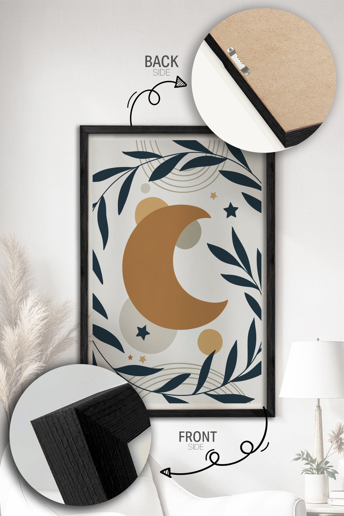 Conjunto de 3 Quadros Decorativos Multicolor com Moldura de Madeira Maciça - 34x49cm