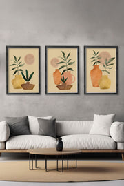 Conjunto de 3 Quadros Decorativos Multicolor com Moldura de Madeira Maciça - 34x49cm