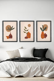 Conjunto de 3 Quadros Decorativos Multicolor com Moldura de Madeira Maciça - 34x49cm