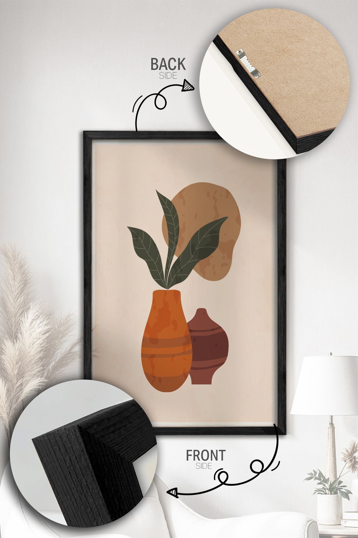 Conjunto de 3 Quadros Decorativos Multicolor com Moldura de Madeira Maciça - 34x49cm