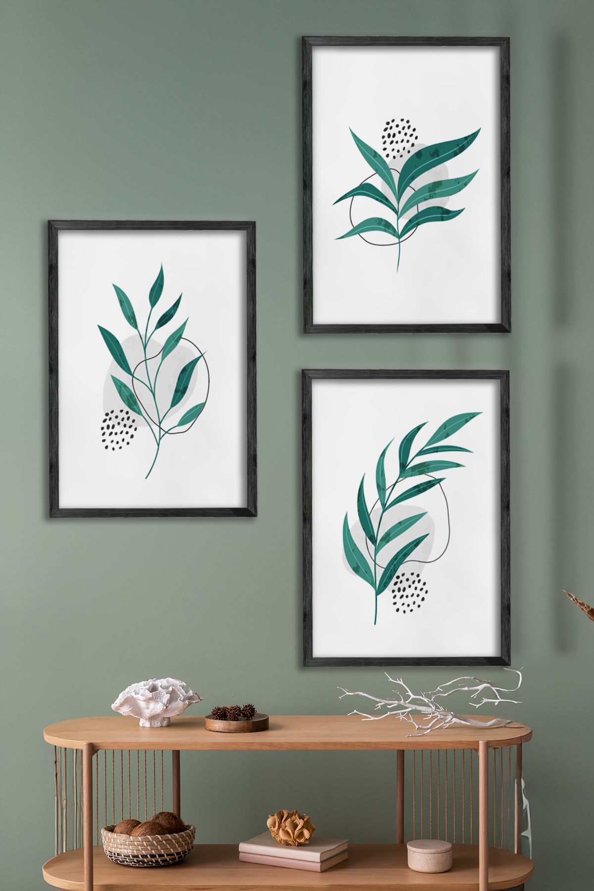 Conjunto de 3 Quadros Decorativos Multicolor com Moldura de Madeira Maciça - 34x49cm