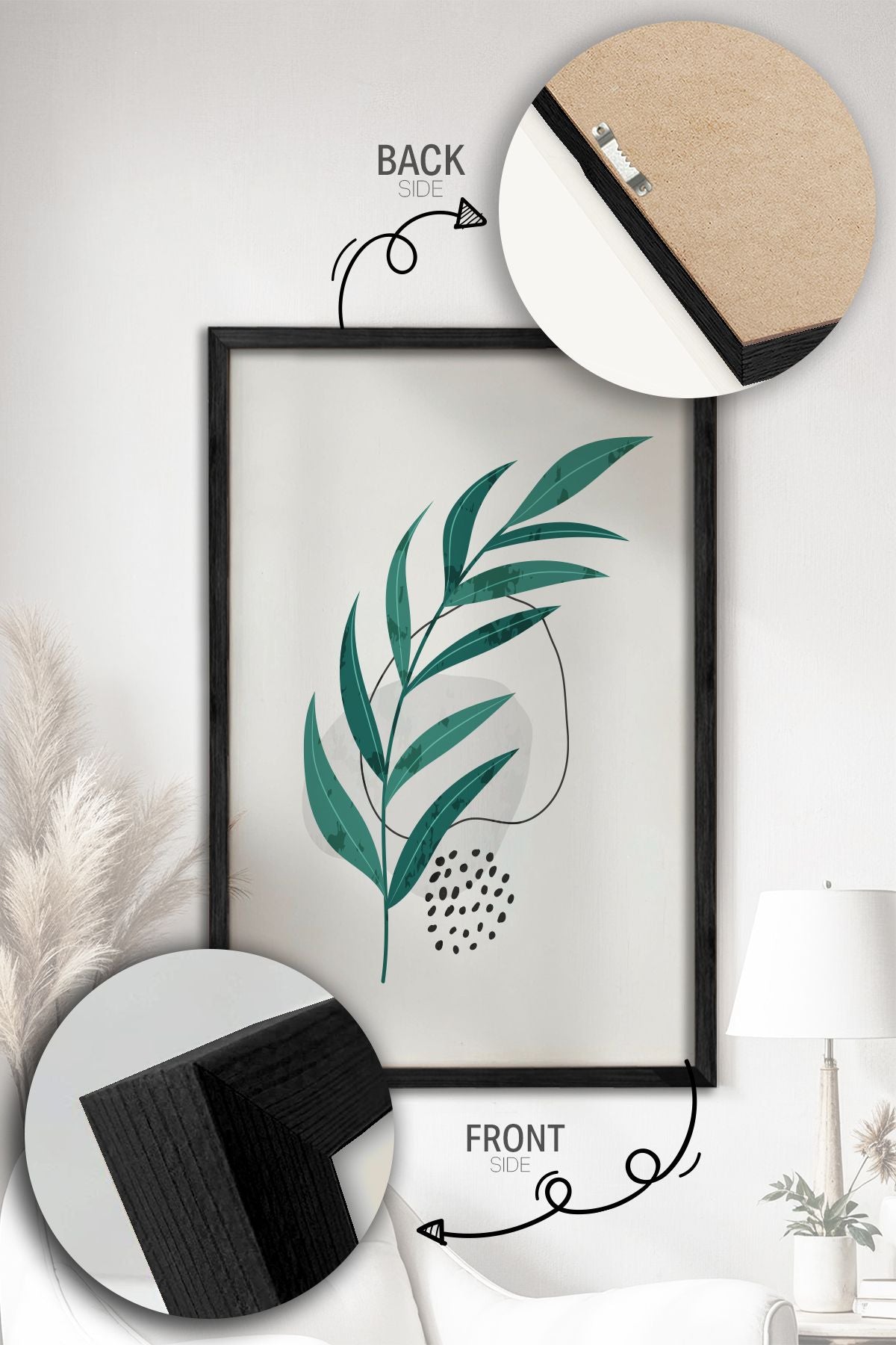 Conjunto de 3 Quadros Decorativos Multicolor com Moldura de Madeira Maciça - 34x49cm