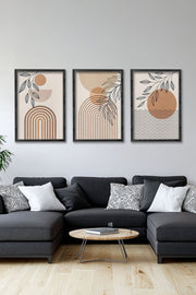 Conjunto de 3 Quadros Decorativos Multicolor com Moldura de Madeira Maciça - 34x49cm