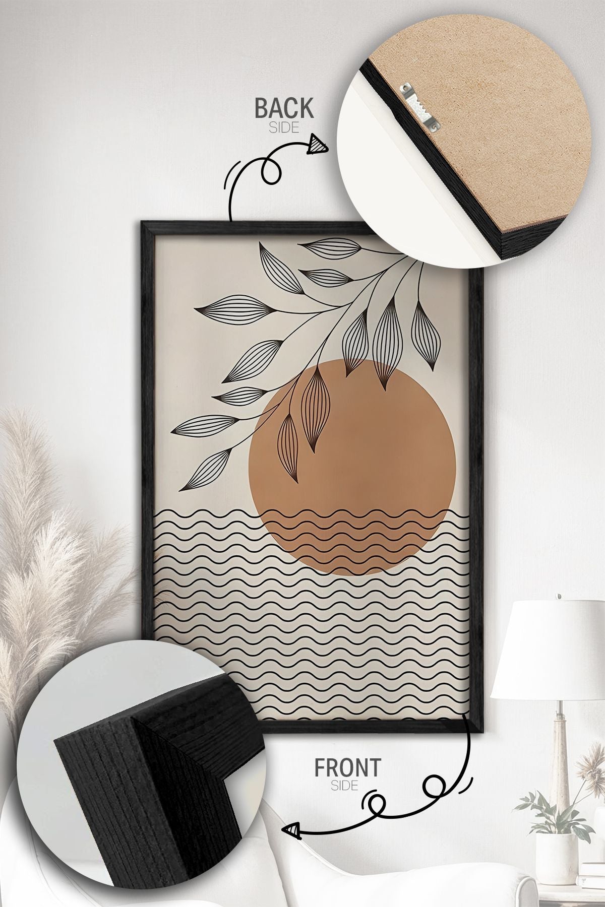 Conjunto de 3 Quadros Decorativos Multicolor com Moldura de Madeira Maciça - 34x49cm