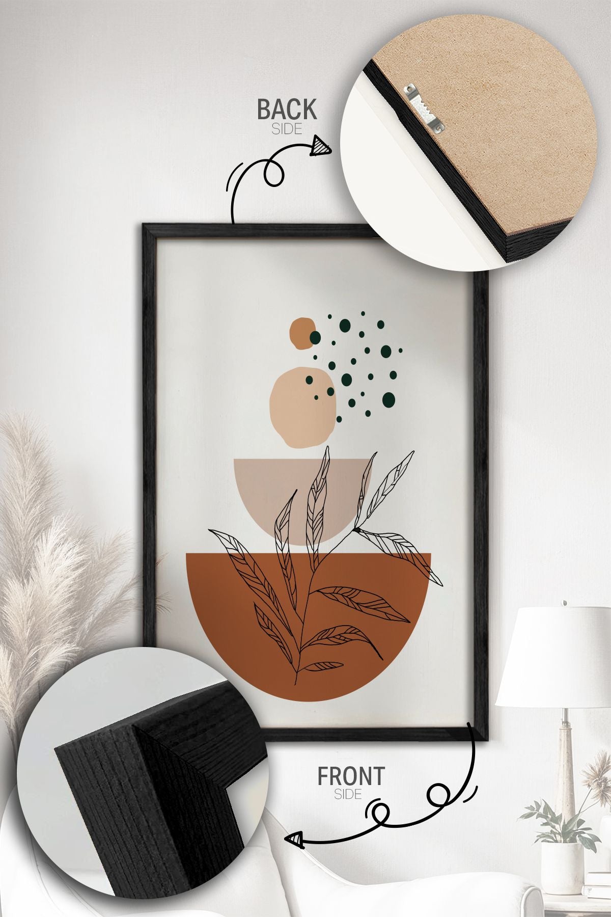 Conjunto de 3 Quadros Decorativos Multicolor com Moldura de Madeira Maciça - Arte Digital Premium para Decoração de Interiores