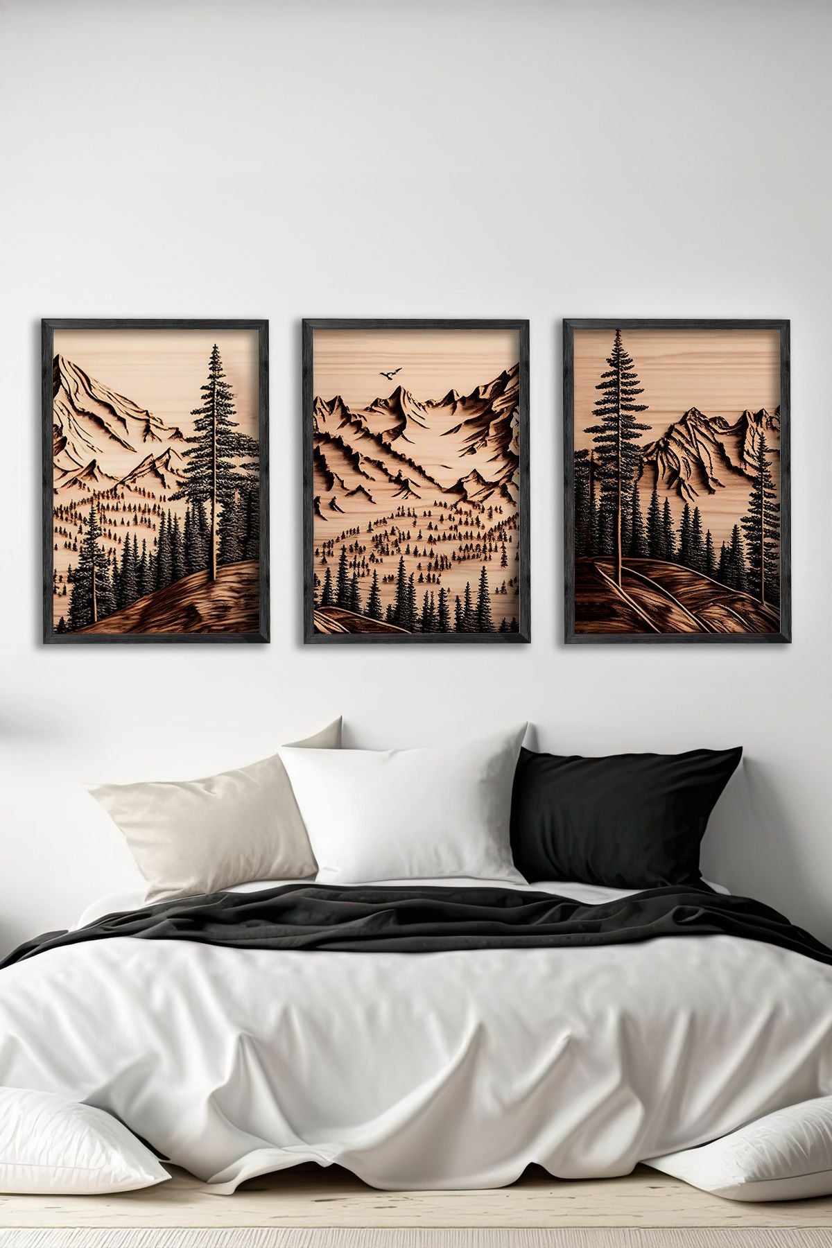 Quadro Decorativo Triplo Multicolor com Moldura em Madeira Maciça – Impressão Digital (34x49 cm cada) | 786DKT1568