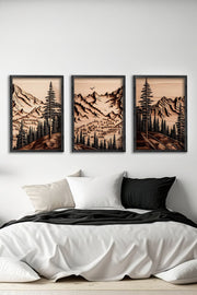 Quadro Decorativo Triplo Multicolor com Moldura em Madeira Maciça – Impressão Digital (34x49 cm cada) | 786DKT1568