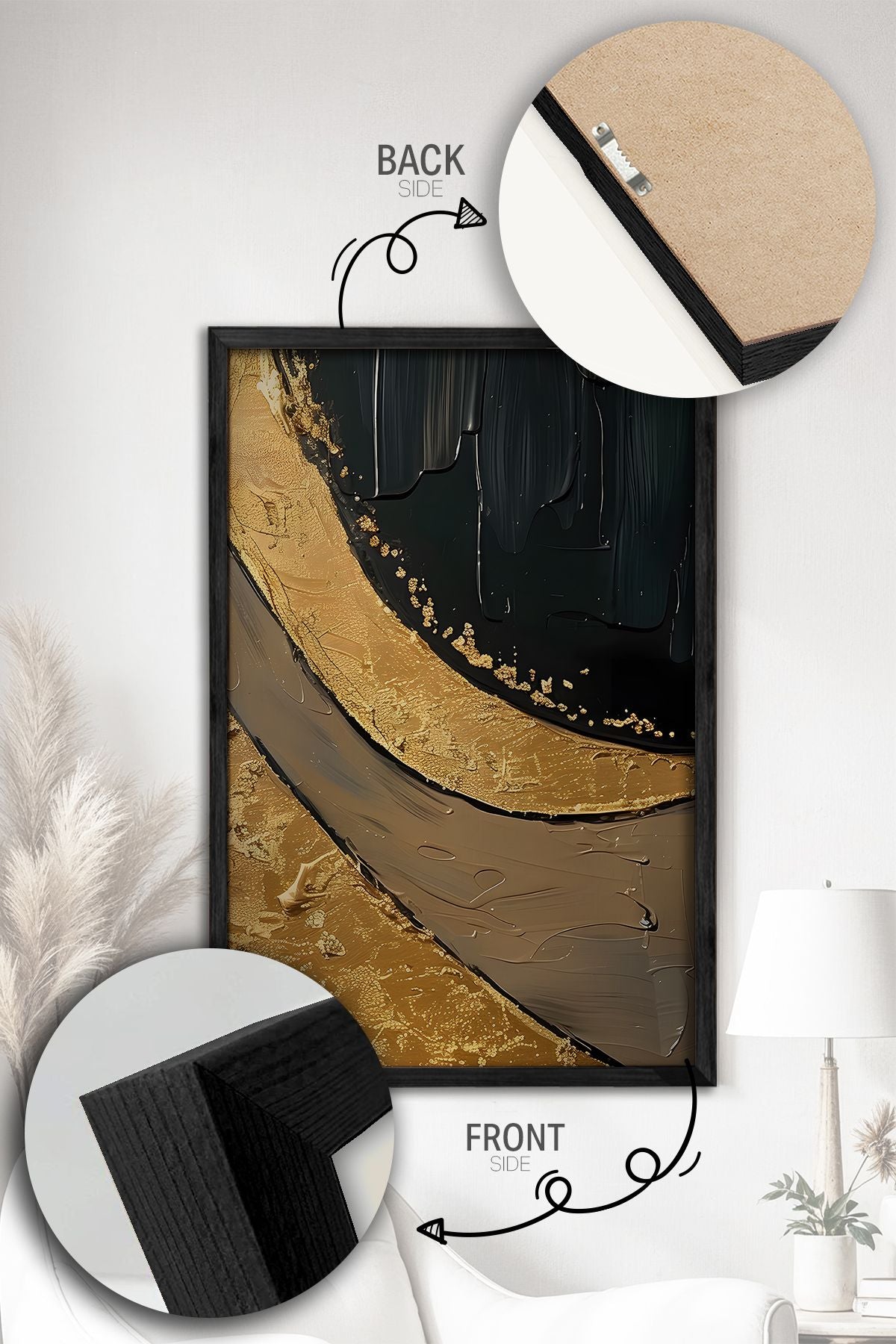 Conjunto de 3 Quadros Decorativos Multicolor com Moldura de Madeira Maciça - 34x49cm