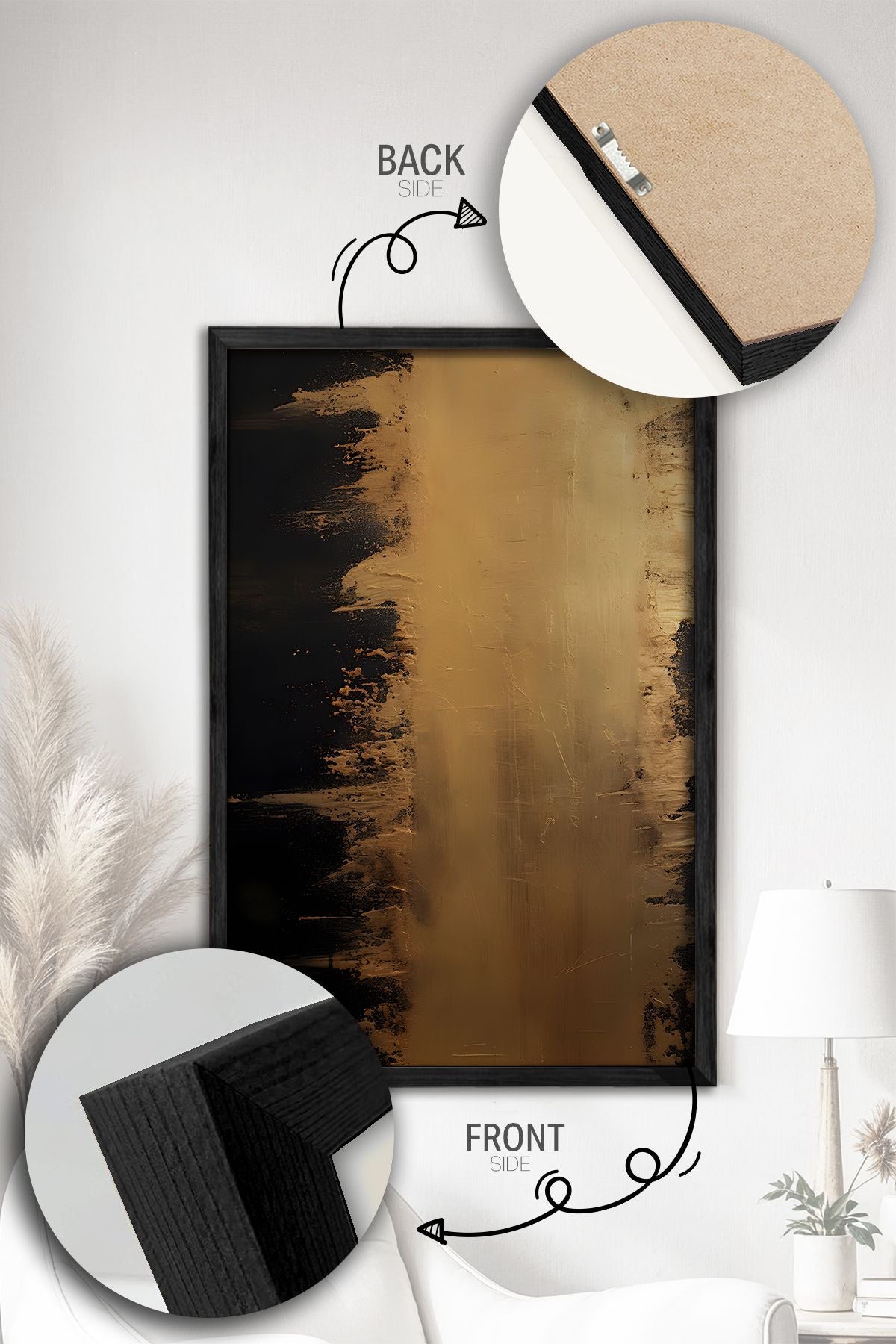 Conjunto de 3 Quadros Decorativos Multicolor com Moldura de Madeira Maciça - 34x49cm