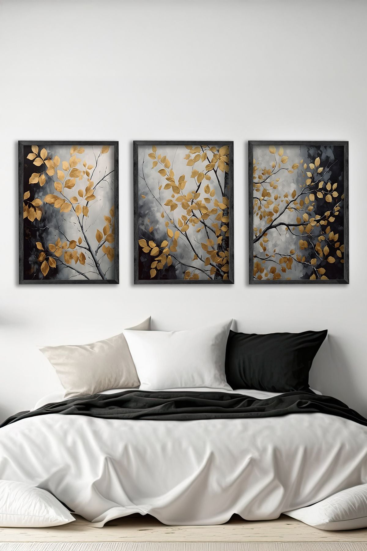 Conjunto de 3 Quadros Decorativos Multicolor com Moldura de Madeira Maciça - 34x49cm