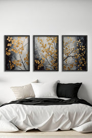 Conjunto de 3 Quadros Decorativos Multicolor com Moldura de Madeira Maciça - 34x49cm