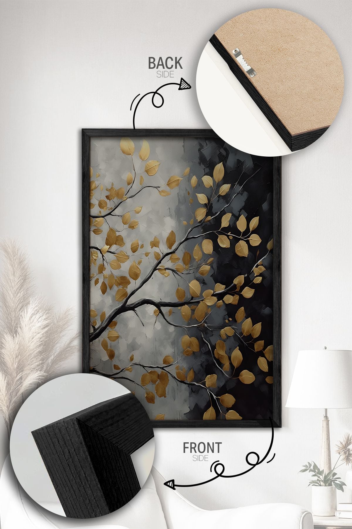 Conjunto de 3 Quadros Decorativos Multicolor com Moldura de Madeira Maciça - 34x49cm