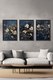 Conjunto de 3 Quadros Decorativos Multicolor com Moldura de Madeira Maciça - 34x49cm