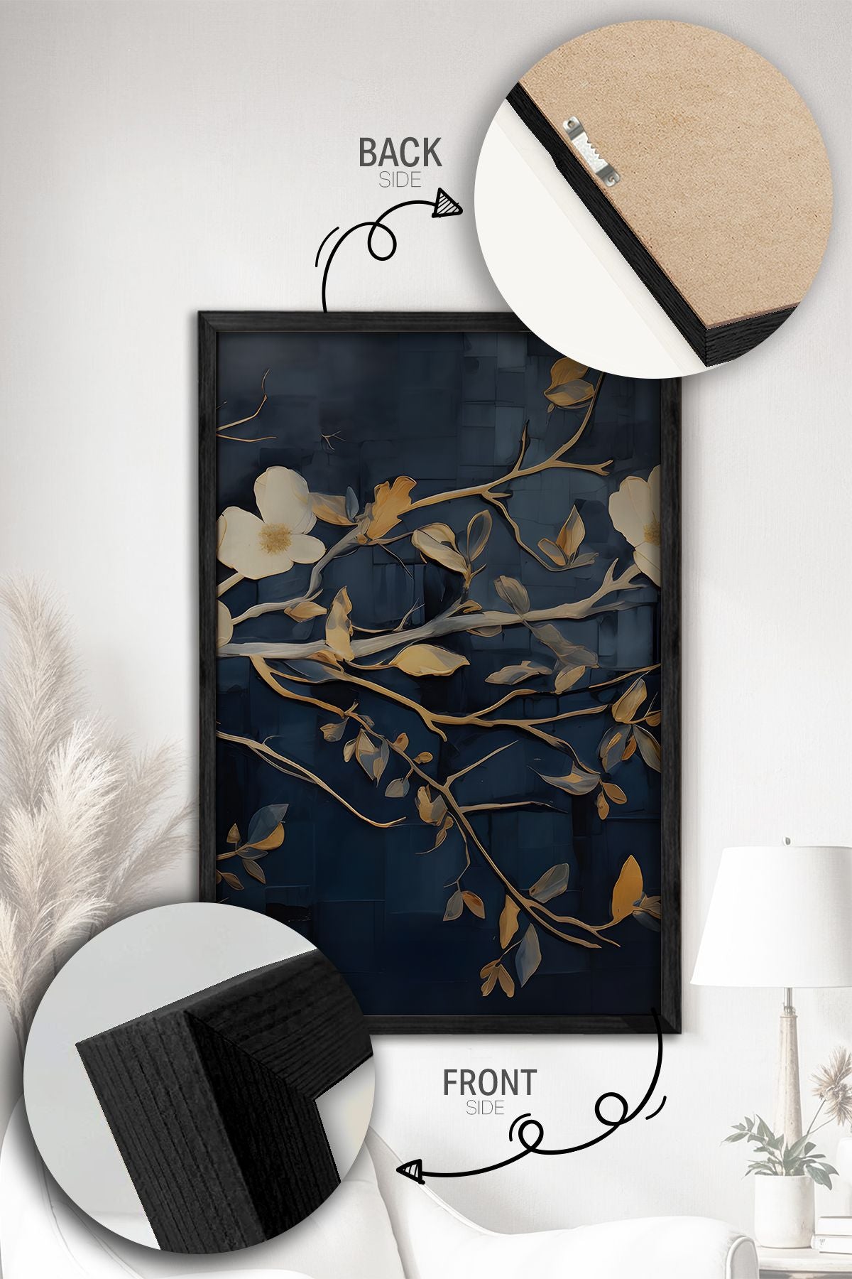 Conjunto de 3 Quadros Decorativos Multicolor com Moldura de Madeira Maciça - 34x49cm