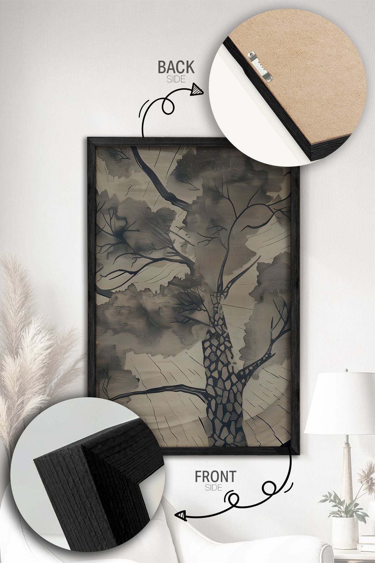 Tríptico Decorativo Multicolor com Moldura em Madeira Maciça – Impressão Digital 34 x 49 cm (3 Peças)