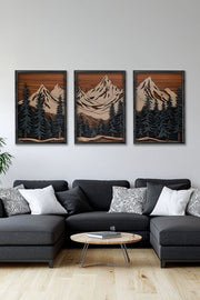 Conjunto de 3 Quadros Decorativos Multicolor com Moldura de Madeira Maciça - 34x49cm