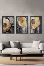 Conjunto de 3 Quadros Decorativos Multicolor com Moldura de Madeira Maciça - 34x49cm