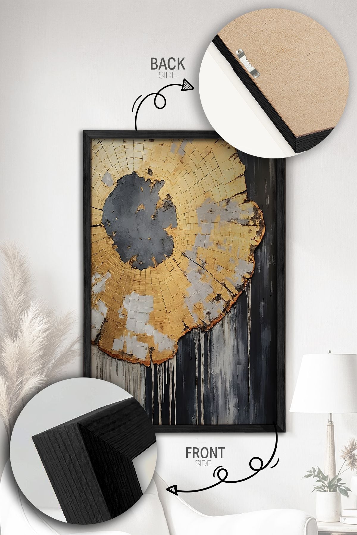 Conjunto de 3 Quadros Decorativos Multicolor com Moldura de Madeira Maciça - 34x49cm