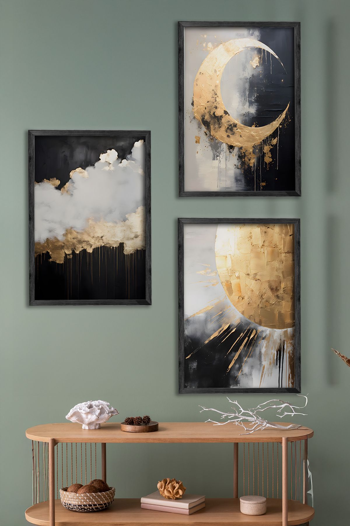 Conjunto de Quadros Decorativos (3 Peças) Multicolor com Moldura em Madeira Maciça – Impressão Digital, 34x49 cm por peça