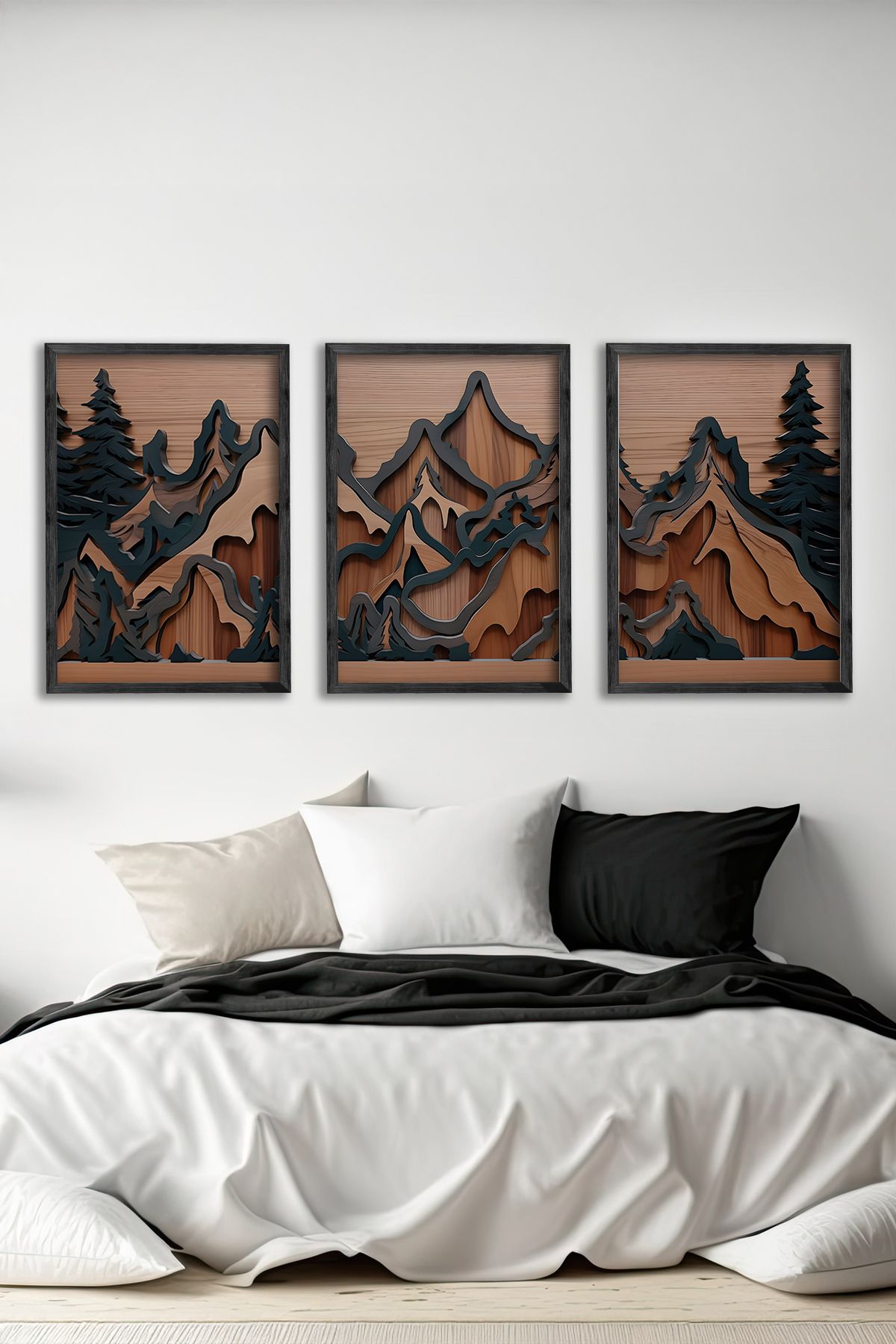 Conjunto de 3 Quadros Decorativos Multicolor com Moldura de Madeira Maciça - 34x49cm